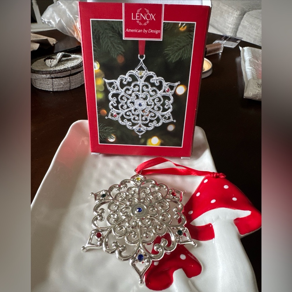 Lenox Silver Plated Crystal Stone American By Design Snowflake Ornament